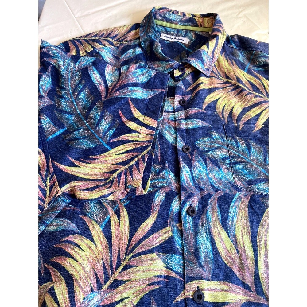 Tommy Bahama Men's 2XL Blue Tropical Leaf Print Short Sleeve Button Down Shirt